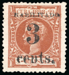 Stamp of United States » U.S. Possessions » Puerto Príncipe 1898 3c on 3m orange-brown, first printing, positions 1-3-4-5, four mint singles, only 600 printed 