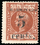 Stamp of United States » U.S. Possessions » Puerto Príncipe 1898 5c on 5m orange-brown, second printing, positions 1-3-5, 3 mint, vibrant colour,