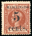 Stamp of United States » U.S. Possessions » Puerto Príncipe 1898 5c on 5m orange-brown, second printing, positions 1-3-5, 3 mint, vibrant colour,