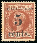 Stamp of United States » U.S. Possessions » Puerto Príncipe 1898 5c on 5m orange-brown, second printing, positions 1-3-5, 3 mint, vibrant colour,