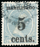 Stamp of United States » U.S. Possessions » Puerto Príncipe 1898 5c on 1/2m blue-green, third printing, positions 1 and 3, two used singles, cancelled by black cds, 