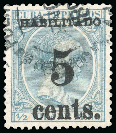 Stamp of United States » U.S. Possessions » Puerto Príncipe 1898 5c on 1/2m blue-green, third printing, positions 1 and 3, two used singles, cancelled by black cds, 