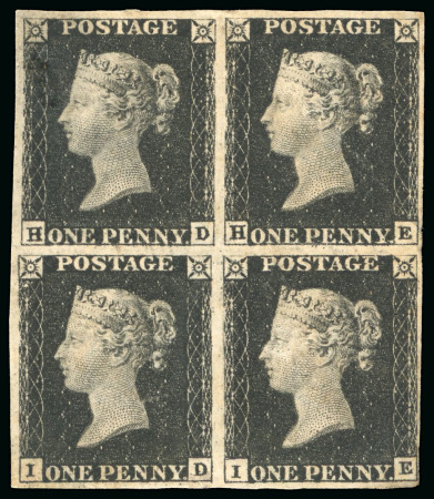 Stamp of Great Britain » 1840 1d Black and 1d Red plates 1a to 11 1840 1d black pl.4 HD/IE mint block of four with part original gum