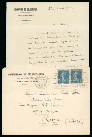 Stamp of Italy » Missions, Post Offices and Postal History Abroad » Bulgaria 1922 Cover and letter from the Greek-Bulgarian Boundary Commission in Paris