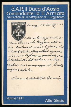 Stamp of Italy » Missions, Post Offices and Postal History Abroad » Plebiscite of Upper Silesia 1922 Postcard "Natale 1921 - Alta Slesia" used in Italy