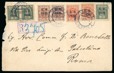 Stamp of Italy » Missions, Post Offices and Postal History Abroad » Plebiscite of Eastern Silesia 1920 Registered cover from Teschen to Rome from the Inerallied Commission