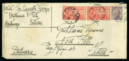 Stamp of Italy » Missions, Post Offices and Postal History Abroad » Montenegro 1920, double weight registered express envelope from Antivari