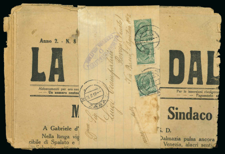 Stamp of Italy » Italian Occupations WWI » Dalmazia 1919-21, gruppo di tre giornali, di cui uno spedito in raccomandazione