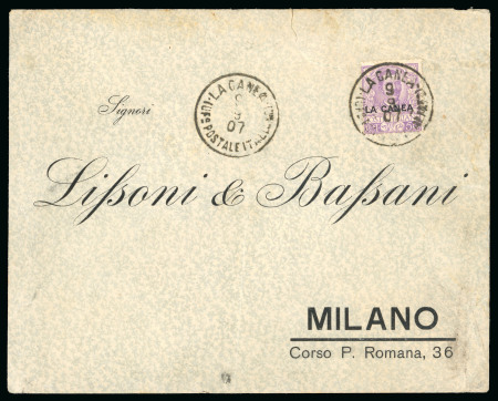 Stamp of Italy » Missions, Post Offices and Postal History Abroad » Crete 1907 (Sept 9) Cover to Milan franked at double external