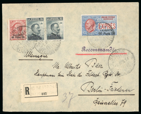 Stamp of Italy » Missions, Post Offices and Postal History Abroad » Smyrna 1914 (April 7) Registered express cover to Berlin,