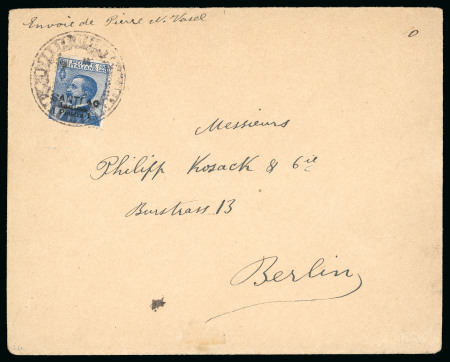 Stamp of Italy » Missions, Post Offices and Postal History Abroad » Albania 1910ca Envelope to Berlin, Janina 1pi on 25c with private overprint "SANTI 40"
