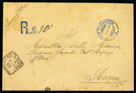 Stamp of Italy » Missions, Post Offices and Postal History Abroad » China » The Boxer War » Italian Naval Mail 1901 The only registered mail of the "Fieramosca" in China, also exhibiting the extremely rare usage of its cds