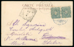 Stamp of Italy » Missions, Post Offices and Postal History Abroad » China » The Boxer War » Italian Naval Mail 1900 (Oct 1st) Postcard to Italy franked by 5c pair tied by blue "Ra Nave Vettor Pisani" 