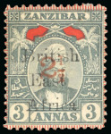 Stamp of Kenya, Uganda and Tanganyika » British East Africa 1897 2 1/2a Provisional on 3a with overprint types 12, 13 and 14, group with both mint and used of all three types