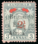 Stamp of Kenya, Uganda and Tanganyika » British East Africa 1897 2 1/2a Provisional on 3a with overprint types 12, 13 and 14, group with both mint and used of all three types