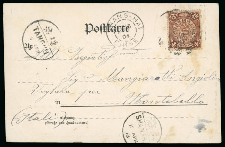 Stamp of Italy » Missions, Post Offices and Postal History Abroad » China » The Boxer War » Via Chinese Mail 1904 Postcard from Shan-Hai-Kuan to Italy, franked by C.I.P. 4c