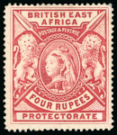 Stamp of Kenya, Uganda and Tanganyika » British East Africa 1897-1903 De La Rue large format 1R to 10R mint short set incl. shades