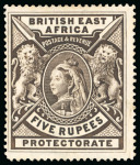 Stamp of Kenya, Uganda and Tanganyika » British East Africa 1897-1903 De La Rue large format 1R to 10R mint short set incl. shades