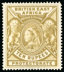 Stamp of Kenya, Uganda and Tanganyika » British East Africa 1897-1903 De La Rue large format 1R to 10R mint short set incl. shades