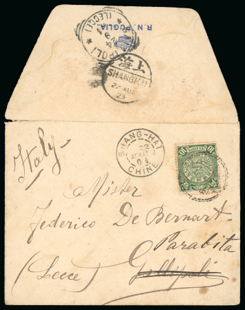 Stamp of Italy » Missions, Post Offices and Postal History Abroad » China » The Boxer War » Via Chinese Mail 1904 (Aug 22) Pre-printed envelope of the "R. N. Puglia", posted at the Chinese P.O. in Shanghai
