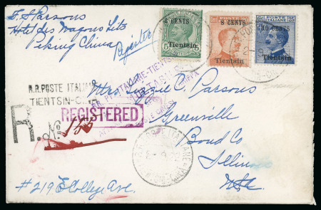 Stamp of Italy » Missions, Post Offices and Postal History Abroad » China » 1917-22 Italian Post Office in China 1922 Registered cover from Tientsin with 2c on 5c, 8c on 20c and 10c on 25c