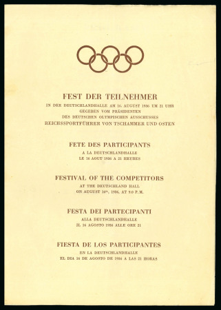 Stamp of Olympics » 1936 Berlin » Documents, Programmes, Tickets, etc. 1936 Berlin "Festival of the Competitors" at Deutschland Hall Aug. 16th 1936, brochure with the programme and speech by the IOC President
