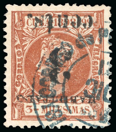 Stamp of United States » U.S. Possessions » Puerto Príncipe 1898 3c on 3m orange-brown, first printing, positions 5, inverted overprint, used, blue Puerto Principe cds,