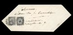 Stamp of Sweden 1856-58 (3 öre) Black, two singles neatly tied by "star" cancels on local cover