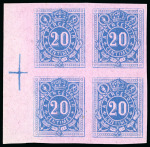 Stamp of Belgium » Timbres-Taxe Épreuves de la planche (mise en train), 10c vert et 20c bleu sur papier rose