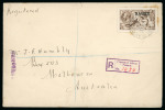 Stamp of Nauru 1916 (Dec 23) Envelope sent registered to Australia with 1916-23 De La Rue 2s6d sepia-brown Seahorse