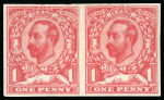 Stamp of Great Britain » King George V » 1911-12 Downey Head Issues 1911-12 Downey Heads 1d plate proof (die 1b) printed in carmine on R.D. Turner plate glazed paper with Crown watermark in pair with original gum