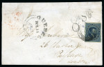 Stamp of Canada 1857 Envelope to England franked by 10d blue Cartier, neatly tied by target cancel to cover from Quebec
