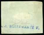 Stamp of Peru 1857, 1r blue, touched on two sides, clear to large margins in other respects, cancelled by "LIMA/ENE 12/58" cds