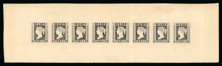 Stamp of India » 1854 Lithographs Spence 84: 1/2a black on white parchment paper in complete row of eight
