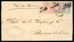 Stamp of Spain 1865-71 Cover and Valentine cover front to Argentina