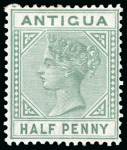 Stamp of Antigua & Barbuda 1882 1/2d dull green top left triangle detached variety
