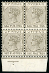 Stamp of Cyprus » Queen Victoria Keyplate Issues 1892-94 6pi olive grey, die II, wmk Crown CA, mint lower marginal mint block of four