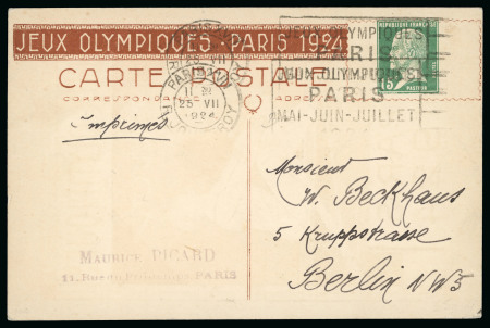 Stamp of France » Émissions à partir de 1900 1924, Entier postal pour les Jeux Olympiques envoyé