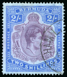 Stamp of Bermuda 1938-53 2s Deep Purple & Ultramarine on grey blue, line perf. 14 1/4, showing variety "gash on chin"