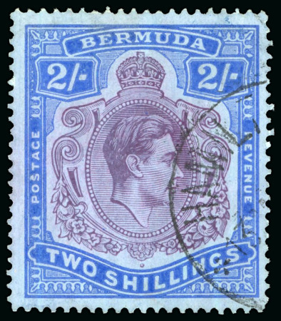 Stamp of Bermuda 1938-53 2s Deep Purple & Ultramarine on grey blue, line perf. 14 1/4, showing variety "gash on chin"
