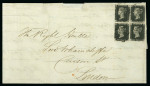 Stamp of Great Britain » 1840 1d Black and 1d Red plates 1a to 11 1841 (Feb 15) Wrapper from Dublin, Ireland, to London, with 1840 1d black pl.6 AE/BF block of four