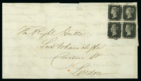 Stamp of Great Britain » 1840 1d Black and 1d Red plates 1a to 11 1841 (Feb 15) Wrapper from Dublin, Ireland, to London, with 1840 1d black pl.6 AE/BF block of four