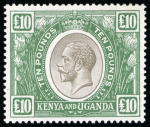 Stamp of Kenya, Uganda and Tanganyika » Kenya, Uganda and Tanganyika 1922-27 £10 black & green mint l.h. with variety watermark crown to right of CA