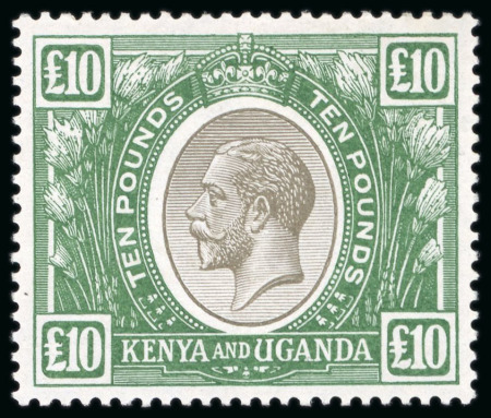 Stamp of Kenya, Uganda and Tanganyika » Kenya, Uganda and Tanganyika 1922-27 £10 black & green mint l.h. with variety watermark crown to right of CA