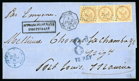 Stamp of Mauritius 1868 (Feb 2) Incoming entire from Réunion to Port