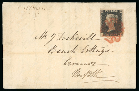 Stamp of Great Britain » 1840 1d Black and 1d Red plates 1a to 11 1840 (June 30) Cover 1d black pl.3 IB, red Maltese Cross