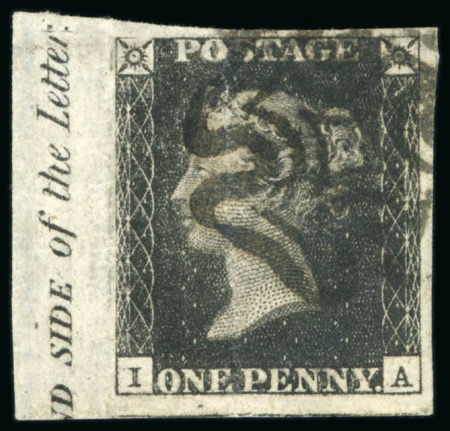 Stamp of Great Britain » 1840 1d Black and 1d Red plates 1a to 11 1840 1d black pl.5 IA, marginal with inscription, used