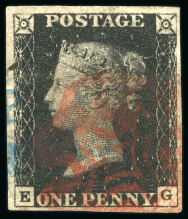 Stamp of Great Britain » 1840 1d Black and 1d Red plates 1a to 11 1840 1d black pl.5 EG, Maltese cross and “Handsworth Pyp” in blue