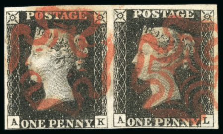 Stamp of Great Britain » 1840 1d Black and 1d Red plates 1a to 11 1840 1d black pl.6 AK-AL pair, red Maltese Cross
