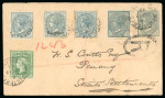 Stamp of Australia » New South Wales 1894 (Mar 13) 1/2d postal stationery envelope sent registered to Straits Settlements, uprated